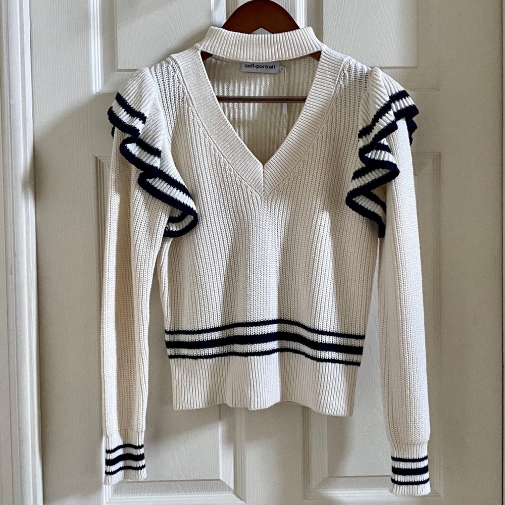 Self-Portrait Ivory Wool Blend Sweater  M New - Picture 9 of 10